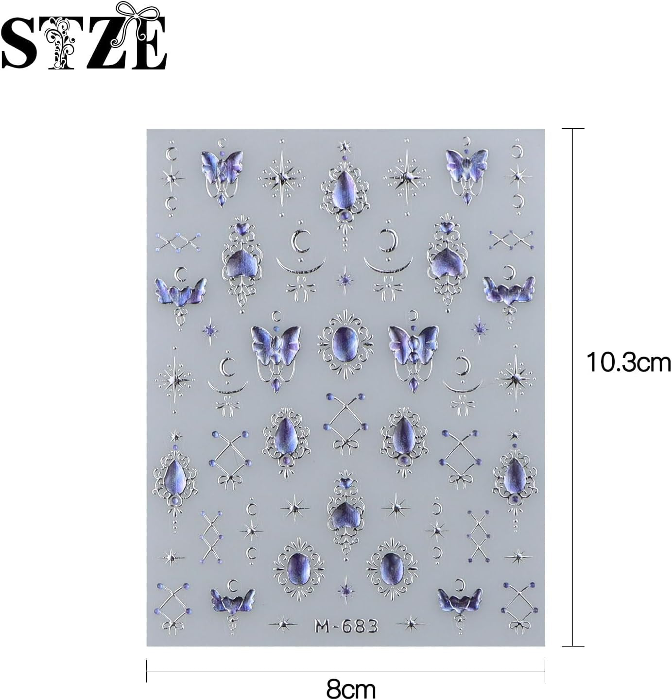JMEOWIO 3D Nagelsticker Blauer Nail Art Sticker Selbstklebend Nagelaufkleber 5D Stereoskopisch Mondstern Decoratie Nageldesign Zubehör 1 Blatt