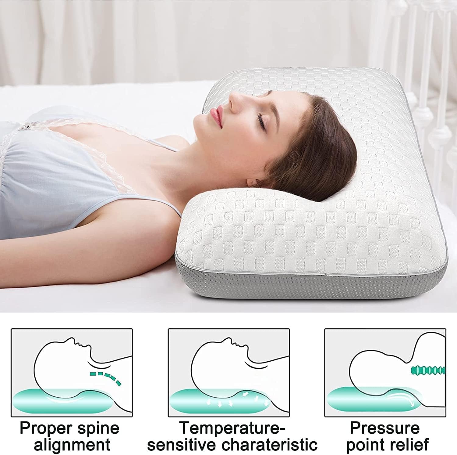 Fityou Memory Foam Kussen Neksteunkussen Ergonomisch Slaapkussen Koelkussen Dubbelzijdig Ontwerp Wasbare Kussensloop (67,5X40X13Cm) Cervicale Orthopedische Kussens Naty Shop