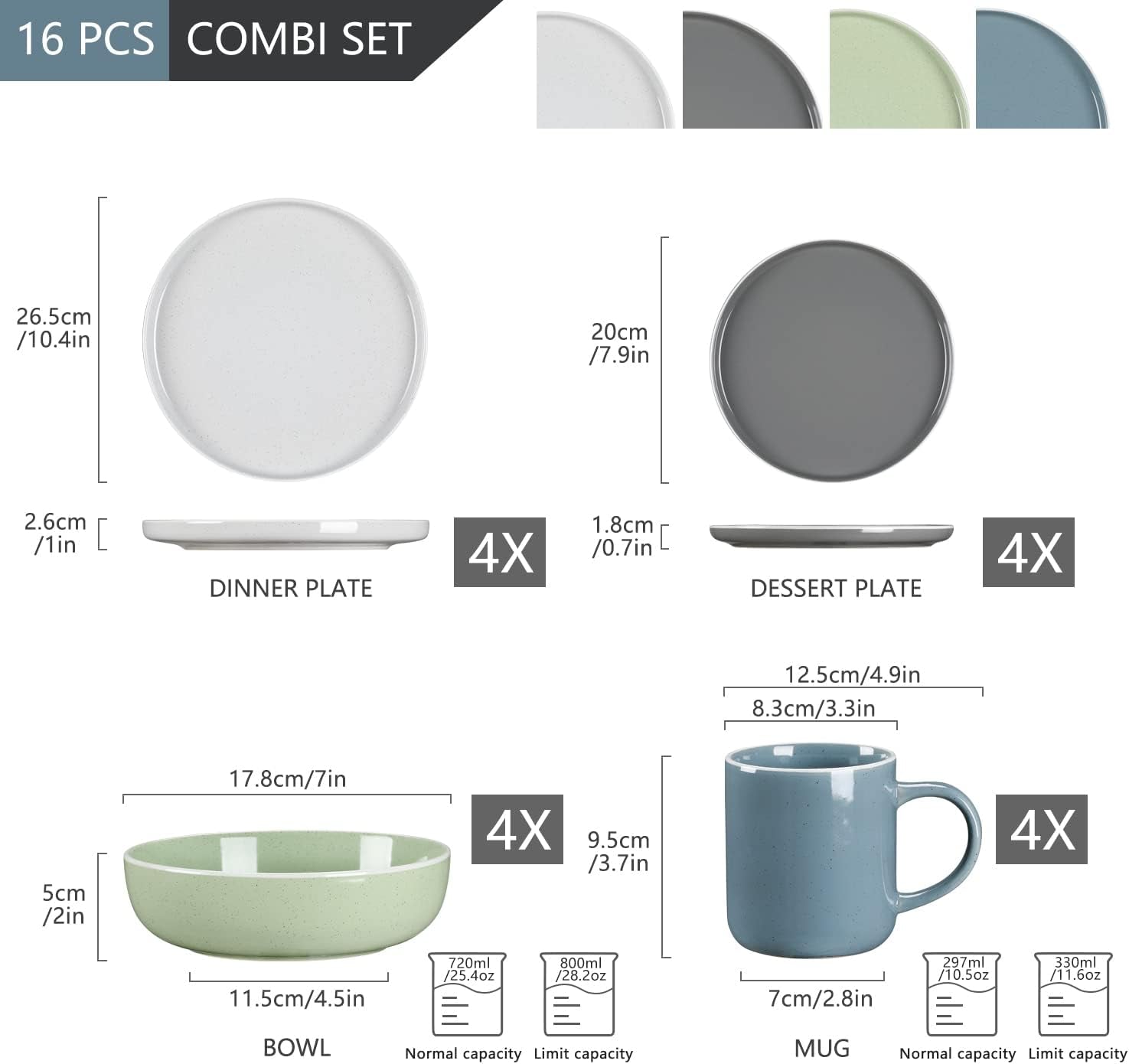 vancasso SESAM Serie Steingut Geschirrset voor 12 Personen, 48 teiliges Kombiservice – Tafelservice mit Speisetellern, Desserttellern, Müslischalen en Kaffeetassen, Scandinavisch design