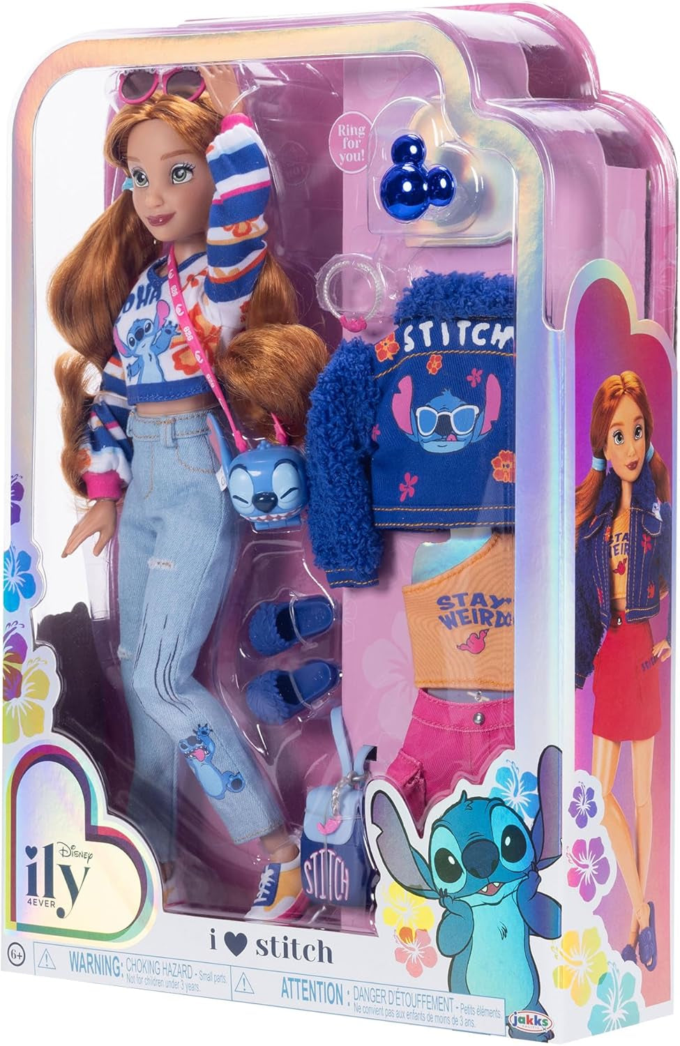 Disney ILY 4EVER Fashion Dolls Stitch met rood haar, 25 cm lang, 13 scharnierpunten, twee complete Mix-And-Match-outfits en een sprankelende Mickey-ring voor jou! Naty Shop-poppen