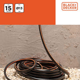 BLACK+DECKER Tuinslang 15 meter - Ø13MM - Duurzaam PVC - Tuin besproeien, auto wassen, zwembad vullen - Compatibel met elke standaard kraan - Zwart/Oranje