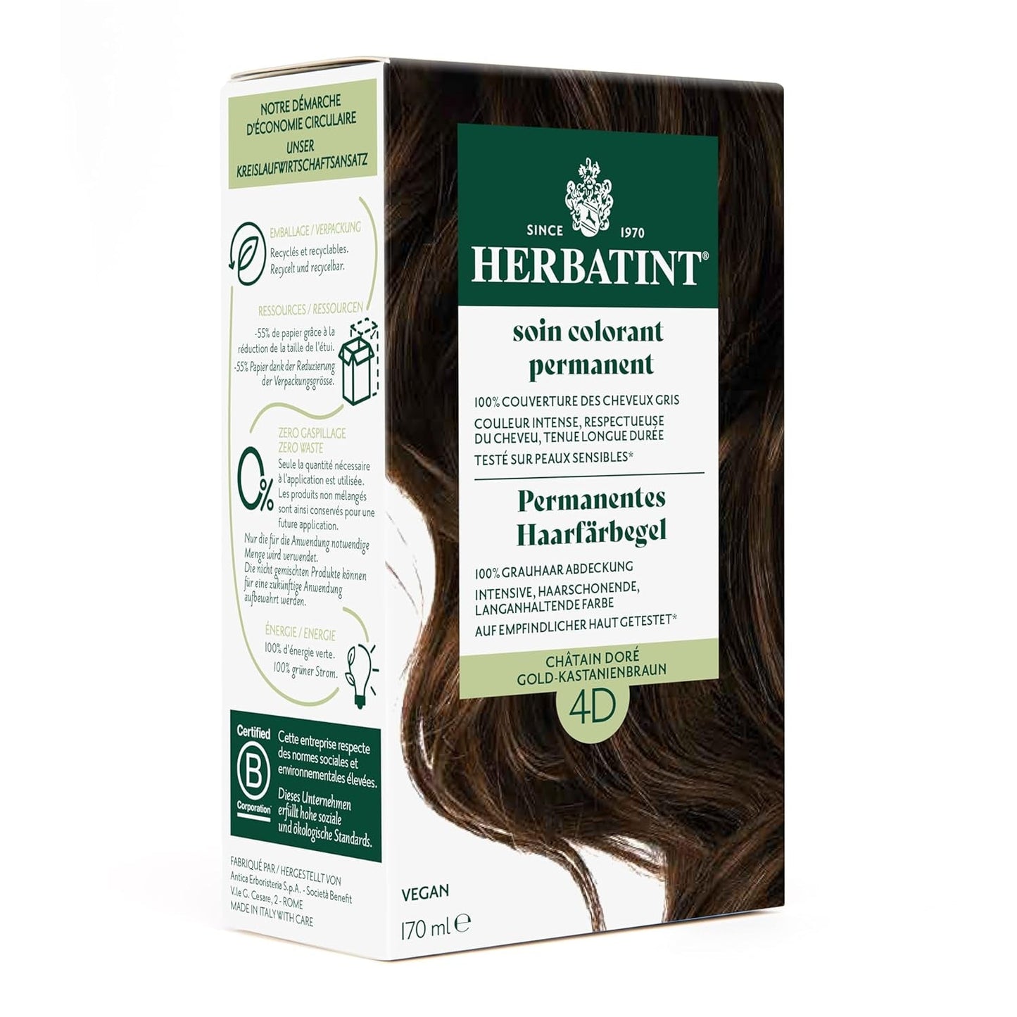 Permanente haarverfgel 6N donkerblond - 170 ml I Ammoniakvrij, 100% dekking van grijs haar I Getest op een gevoelige huid, met 8 plantenextracten