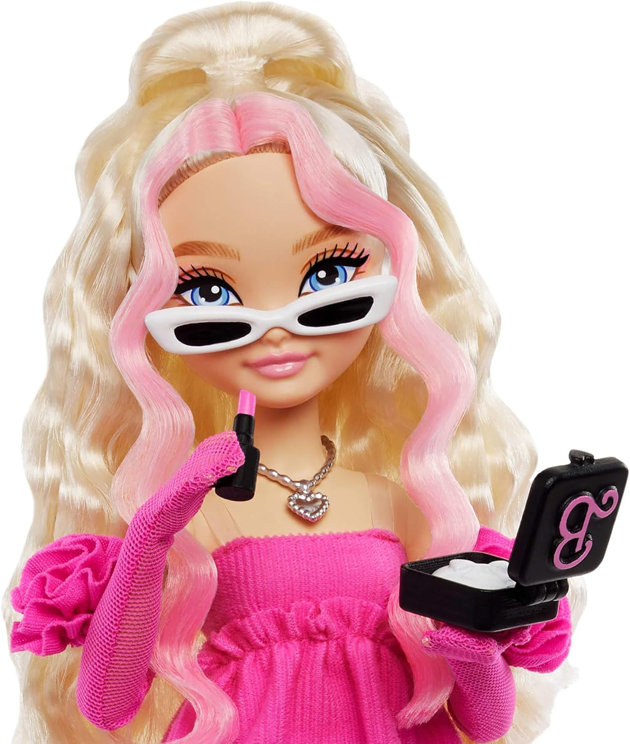 Barbie Dream Besties Puppe en Accessoires, bewegliche Barbie Malibu“ Modepuppe met goed blond haar, 11 Teile zum Thema Make-up en Haar, HYC21