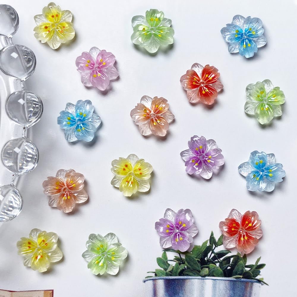 50 stuks 3D Blume Nagel Charms Nageldesign Glitzersteine ​​Nailart Strasssteine ​​Bloem Nagel Charmes Lichtgevende Bloem Nail Art Charms Bunte Blumen Deko Nagel Steinchen Bloemen Nagelsteentjes