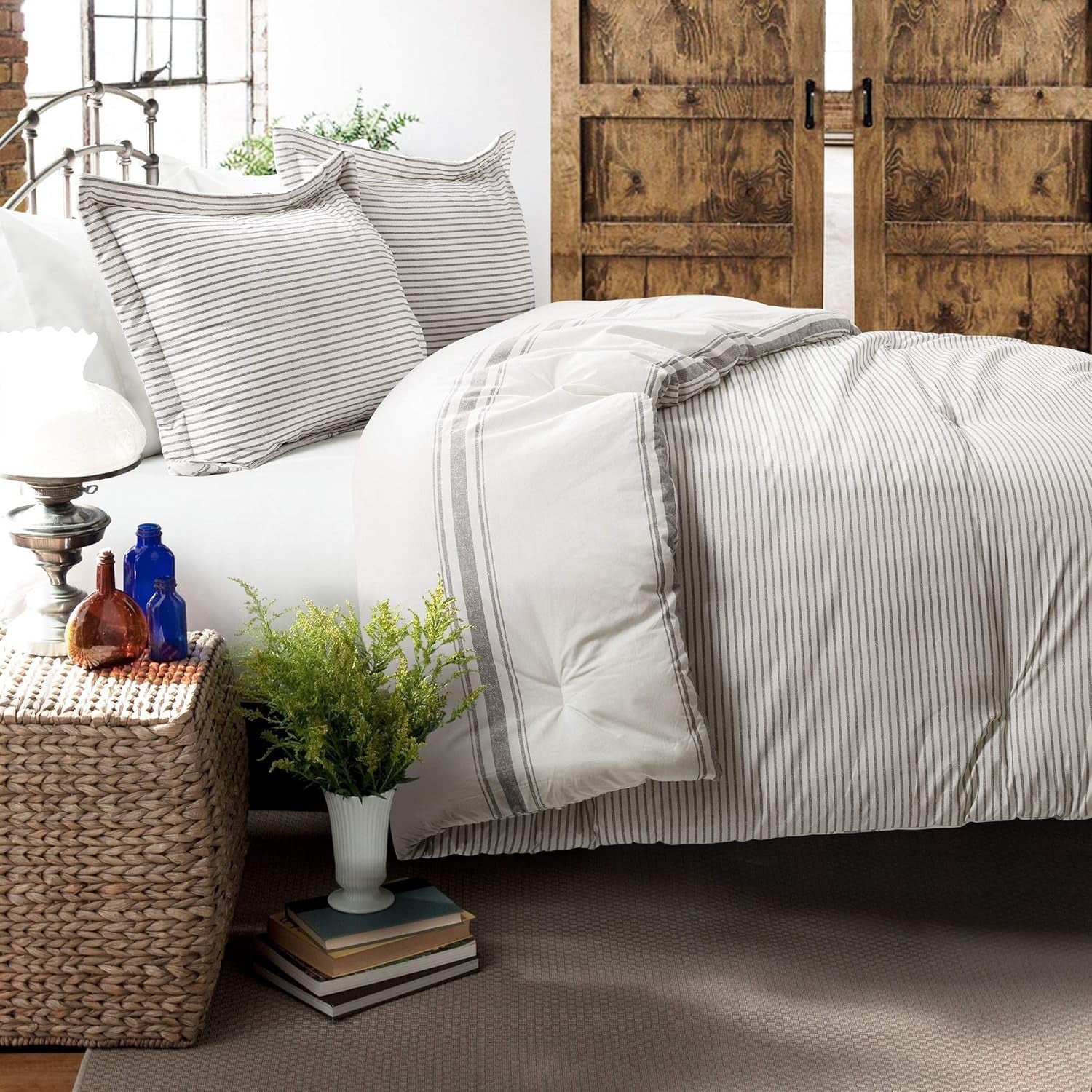 Lush Decor Boerderijquilt met strepen, Full/Queen, grijze dekbedden en dekbedden Naty Shop