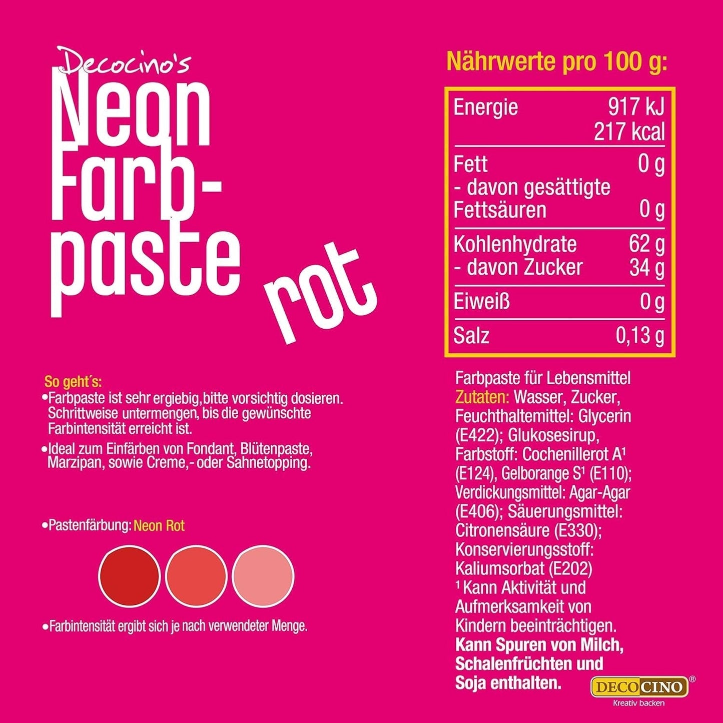 Decocino Neon Voedselpasta Rood - Hoge dosis kleurstof - Voor het kleuren van taarten, muffins, cupcakes - Smaakloos