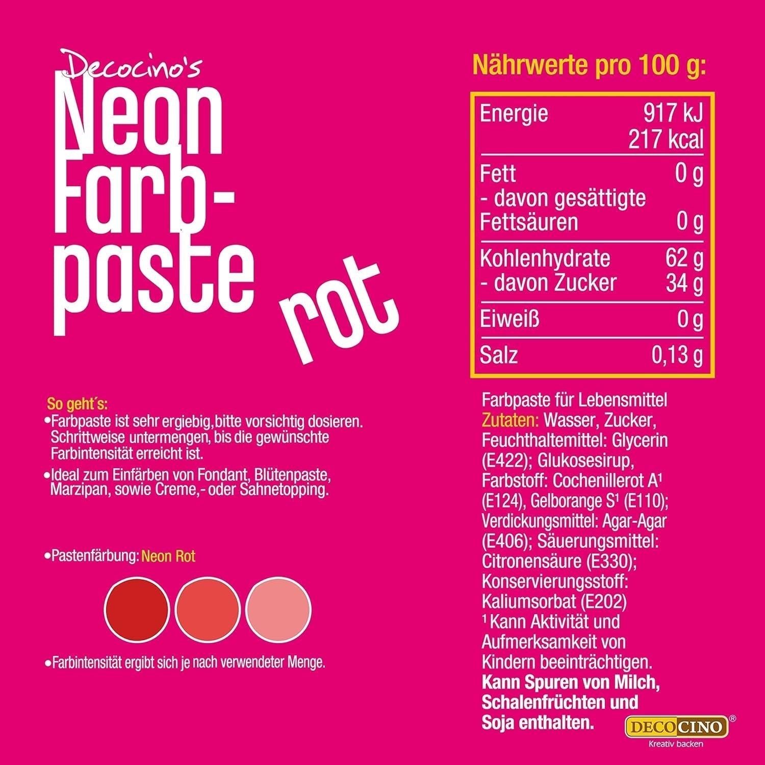 Decocino Neon Voedselpasta Rood - Hoge dosis kleurstof - Voor het kleuren van taarten, muffins, cupcakes - Smaakloos