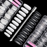 200 stuks valse nageltips 10 maten acryl kunstnagels met nagelriemschuiver en doorzichtige doos voor vrouwen en meisjes (natuurlijk en transparant)