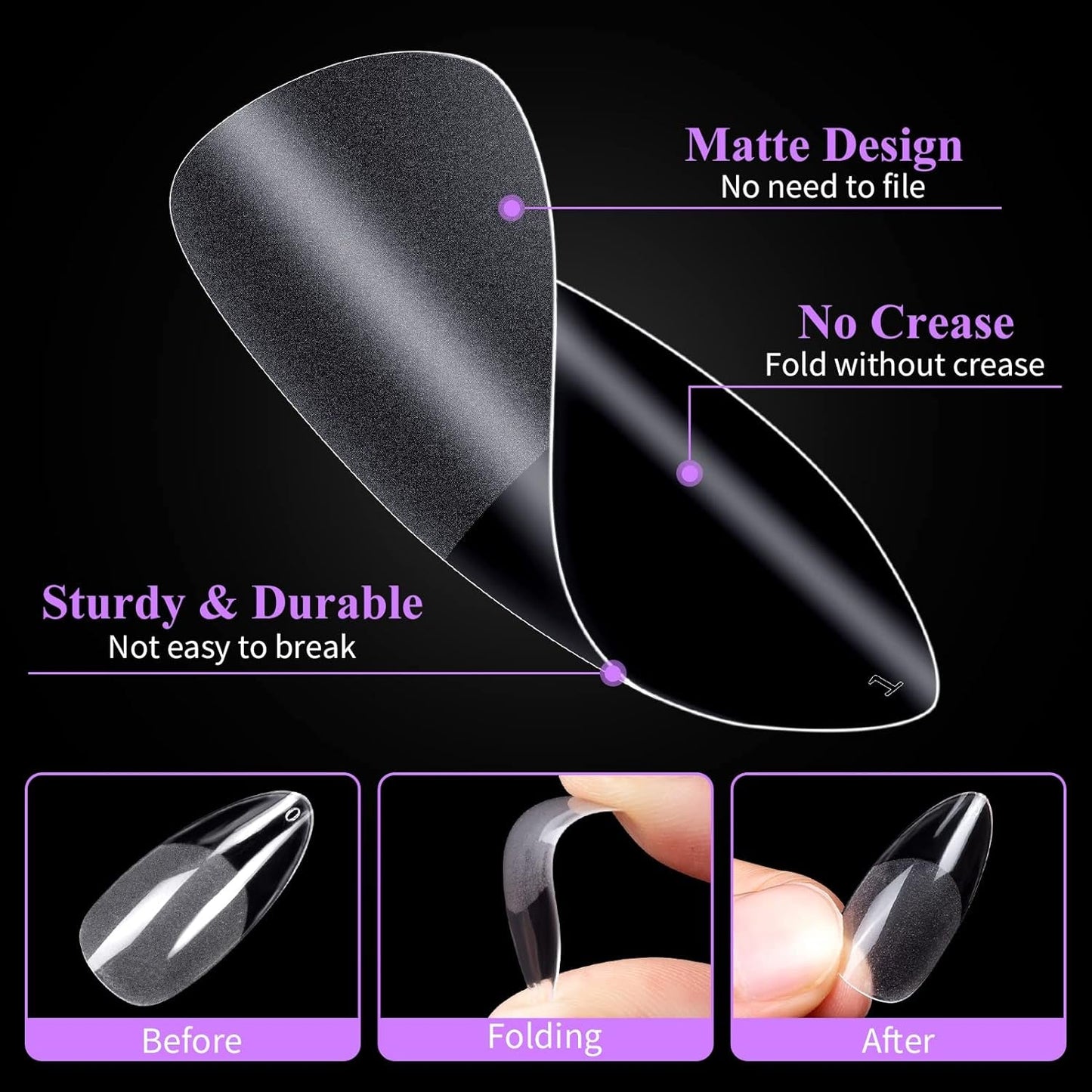 Becellen 500 stuks kunstnageltips, zachte gelnageltips, volledige dekking, gelnageltips, voorgepolijste kunstnagels, doe-het-zelf nagelkunstlijmset (amandelen)