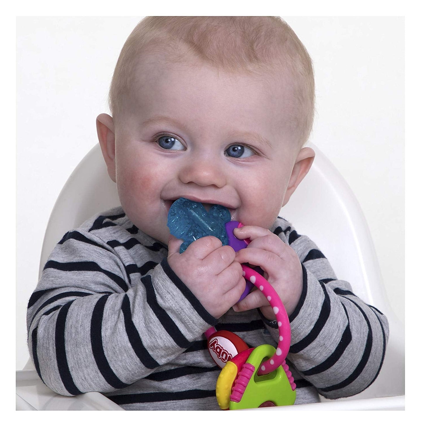 Nuby bijtring voor baby's bevordert het zicht en de motoriek; het grijpspeeltje met ijsgel bereikt zelfs de kiezen; vanaf 4+ maanden