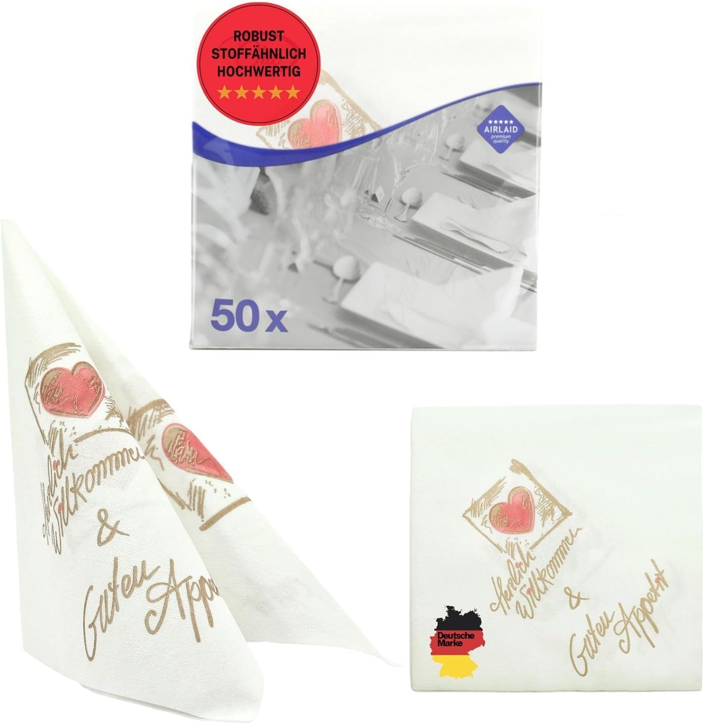 50 Aroba Airlaid Servetten Textiel Look 19 KLEUREN 40X40 Cm 1/4 vouw Hoge kwaliteit Textiel Look Bruiloft Servetten voor Jubilea Hotel Catering Feestdagen Kerst Bruiloft Roze