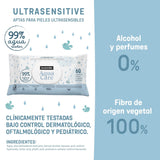 Suavinex Aqua Care Baby Natte Doekjes 60 Stuks Reinigingsdoekjes 99% Water Plantvezels Aloë Vera Geurvrij Alcoholvrij Dermatologisch getest Geschikt voor de gevoelige huid