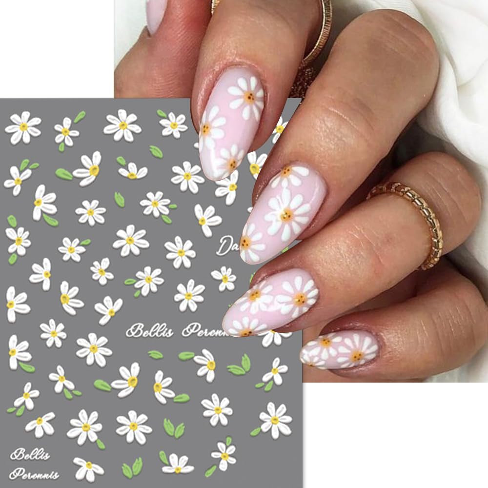 5D Reliëf Witte Madeliefjes Nagelstickers Bloemen Nagelstickers Bloemen Folie Zelfklevende Stickers Nail Art Stickers Madeliefjes Nageldecoratie Accessoires Bloemendesign Stickers Nail Art