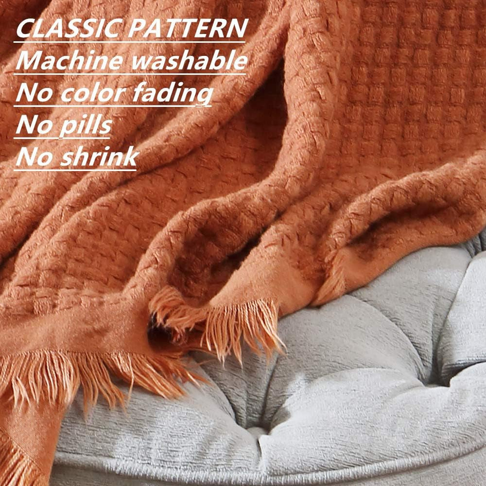 CREVENT Roest Gebreide Deken voor Bank Fauteuil Bed Woondecoratie Zacht Warm Gezellig Lichtgewicht Lente Zomer Herfst (127,8 X 152,4 cm Karamel / Bruin / Verbrand Oranje) CREVENT Bedden en Dekens