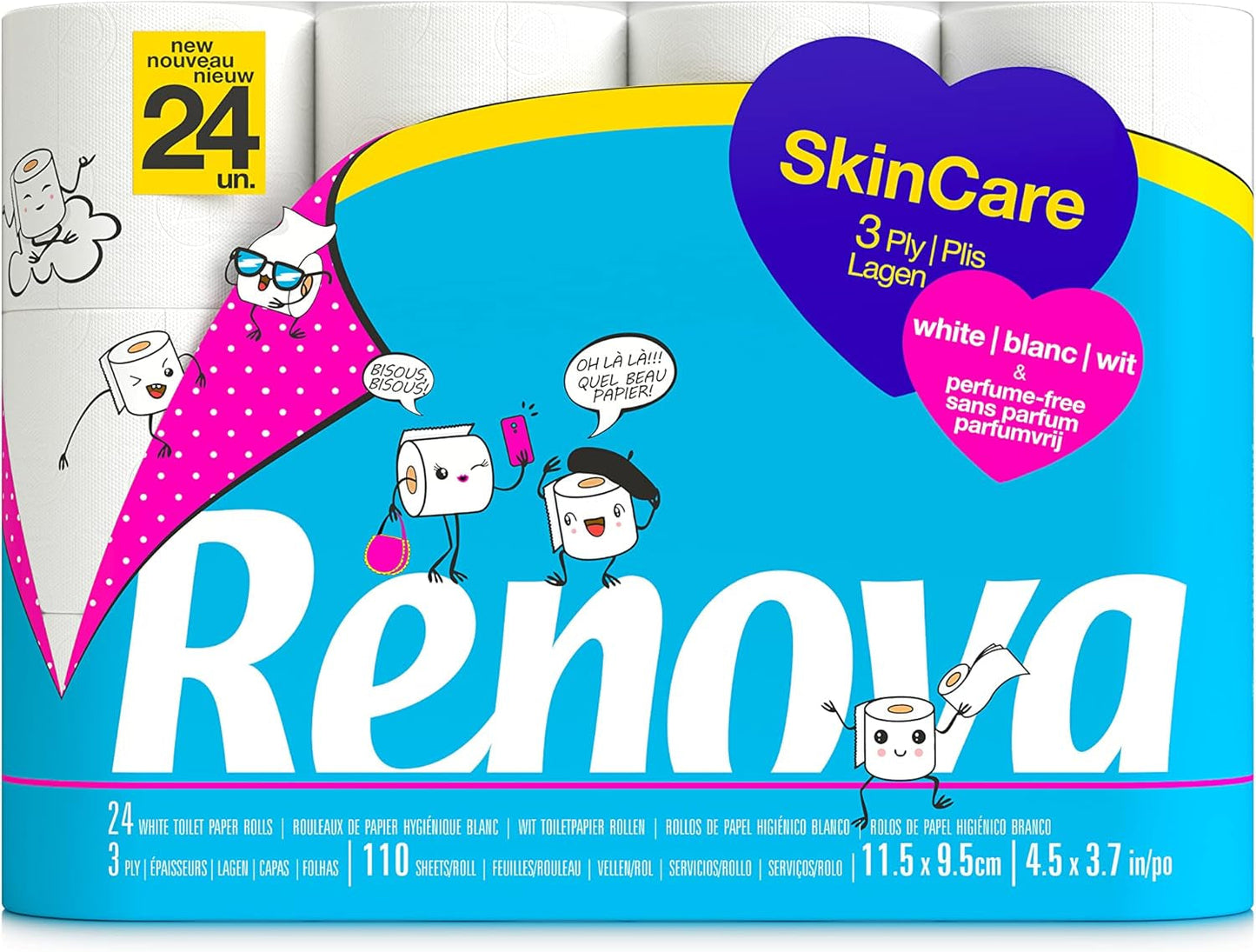 Renova Skincare toiletpapier, 3 lagen, wit, 24 rollen