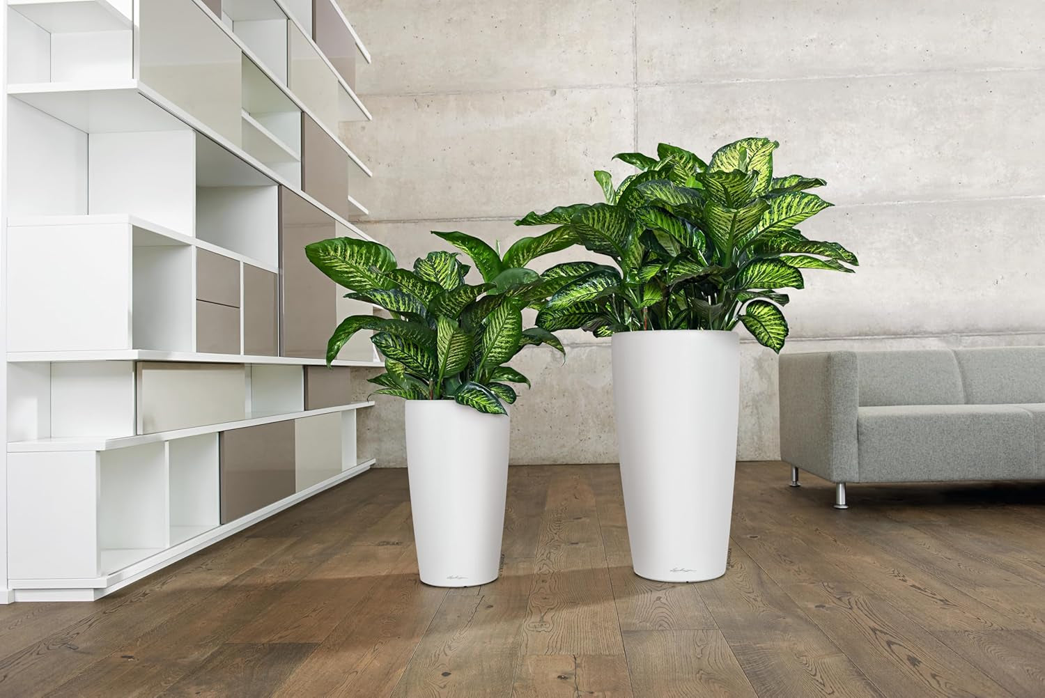 Plantenbak LECHUZA Rondo Premium 32 Mat Wit | Plantenzuil met bewateringssysteem, waterniveau-indicator en planteninzet | Matte afwerking | Ø 32,5 x 56,5cm | 15786