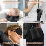 Opblaasbaar reiskussen, reiskussen met slaapmasker + oordopjes + draagtas, superlicht en draagbaar, ideaal voor vliegtuig, auto, huis, kantoor, zwart Naty Shop reiskussens