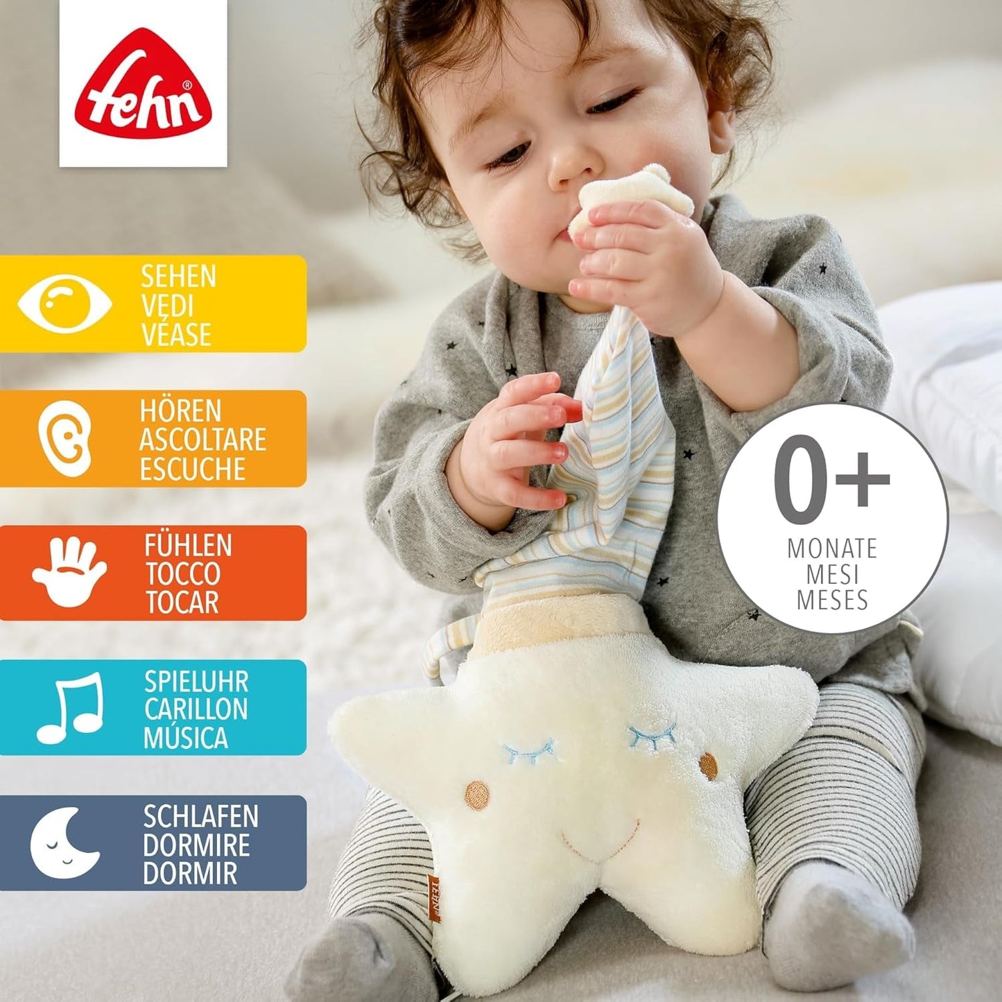 Fehn speeldoos baby slaaphulp ster - muziekdoos met afneembaar muziekmechanisme om op te hangen - slaaphulpliedje "Weißt du wieviel Sternlein stehen" - speelgoed voor baby's en kinderen vanaf 0+ maanden Speelgoed Bebe Naty Shop