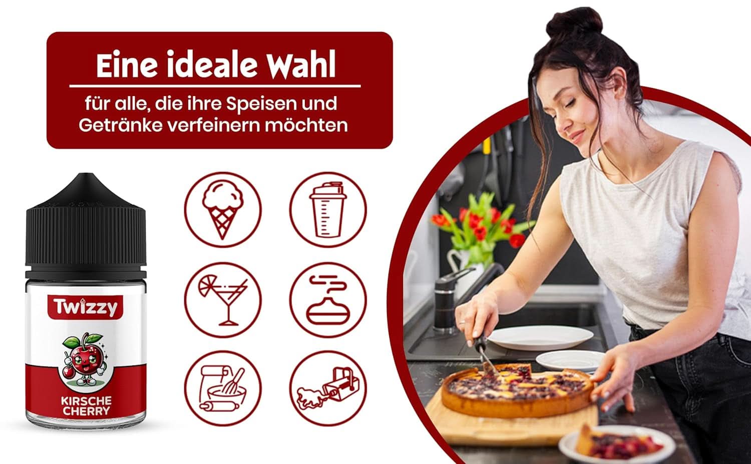 Twizzy Kersenvoedselsmaak - 60 ml - Intense smaak - Ideaal voor het bakken van Aroma's Naty Shop