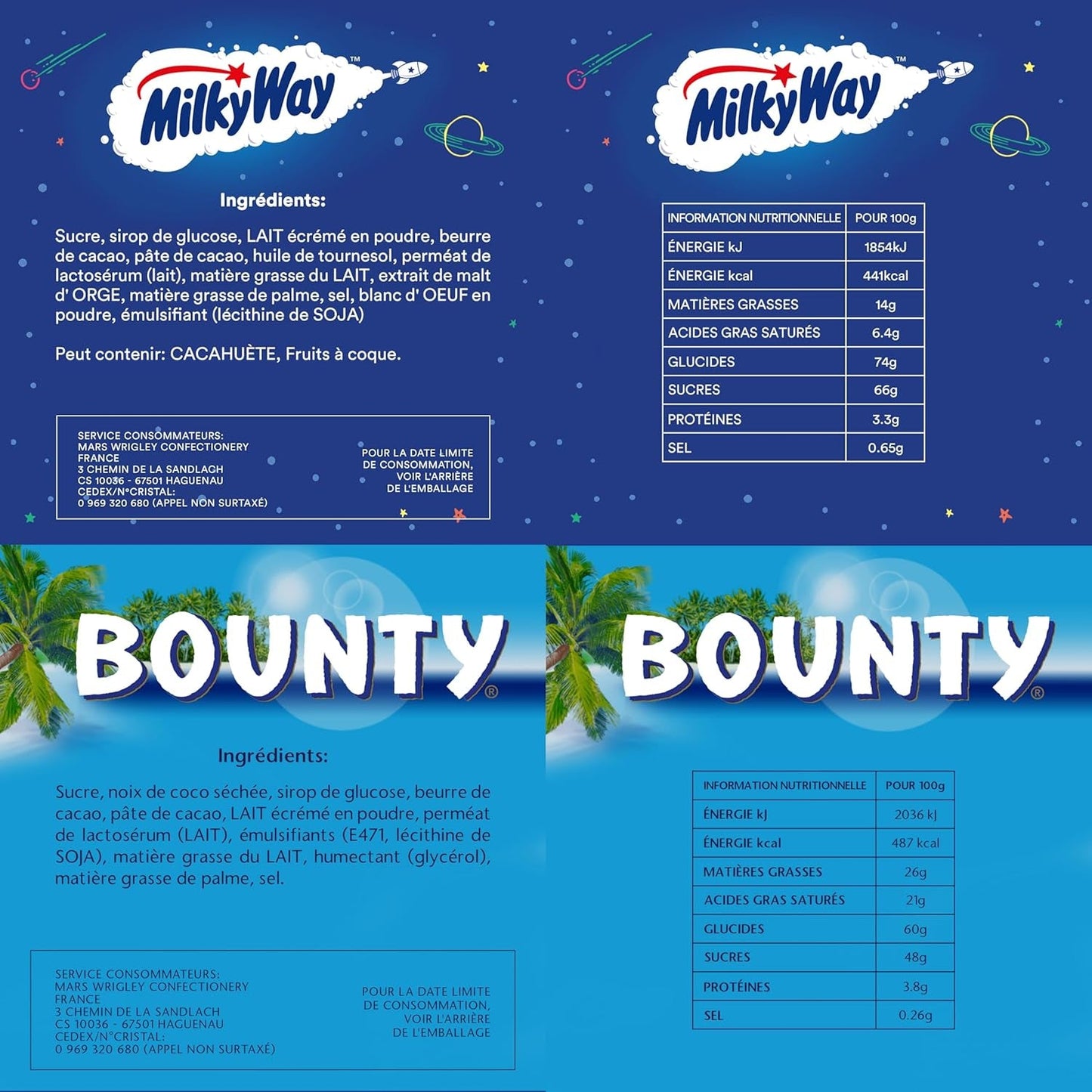 Gemengde mini's, Snickers, Bounty, Twix, Milky Way, chocolade bulkverpakking, één pakket (1 x 400 g) (pak van 5)