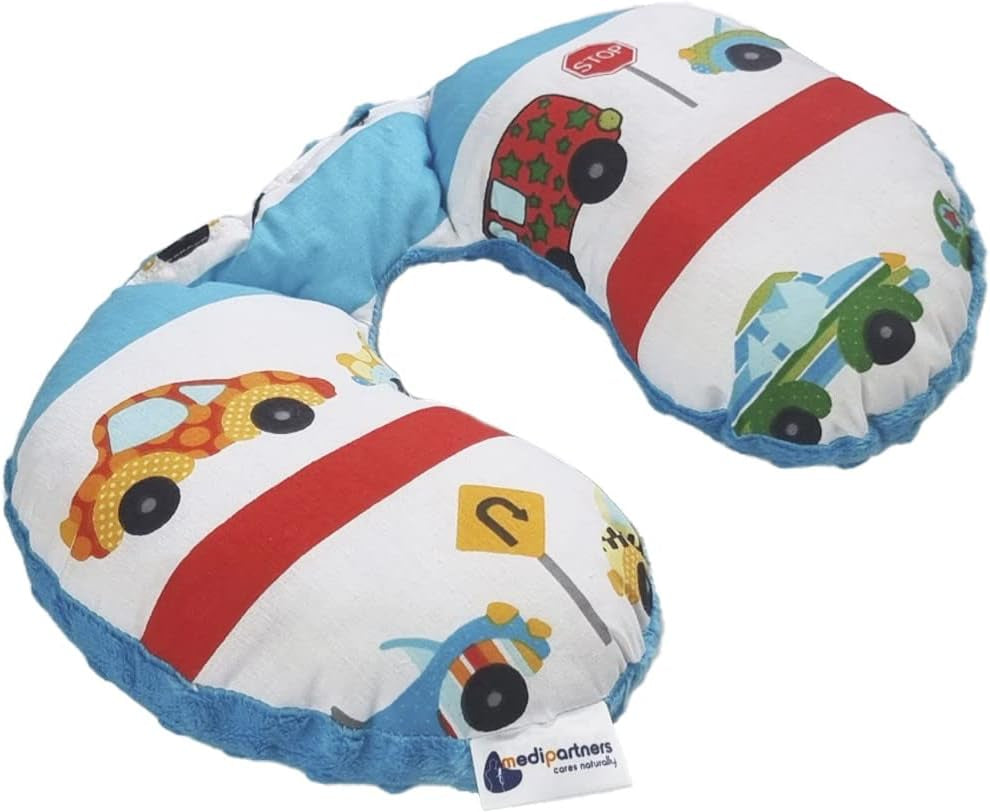 Medi Partners Baby nekkussen Neksteun 100% katoen / minky baby nekkussen voor auto kinderwagen reizen slaap nekkussen snooze roll (REH met grijze Minky) Cervicale orthopedische kussens Naty Shop Cars met Turquoise Minky