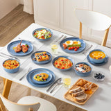 Steingut Geschirrset 6 Personen, vancasso ANYA Blau Teller Set Modern 24 teilig, Tafelservice mit Speiseteller, Suppenteller, Desserttellern, Schüsseln, Geschirr Set Spülmaschinen en Mikrowellenfest