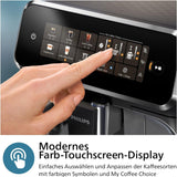 PHILIPS automatische espressomachine 3300 serie - 6 dranken, modern kleurentouchscreen, LatteGo melkbereidingssysteem, SilentBrew, 100% keramische molen, AquaClean filter. Zwart chroom (EP3347/90)