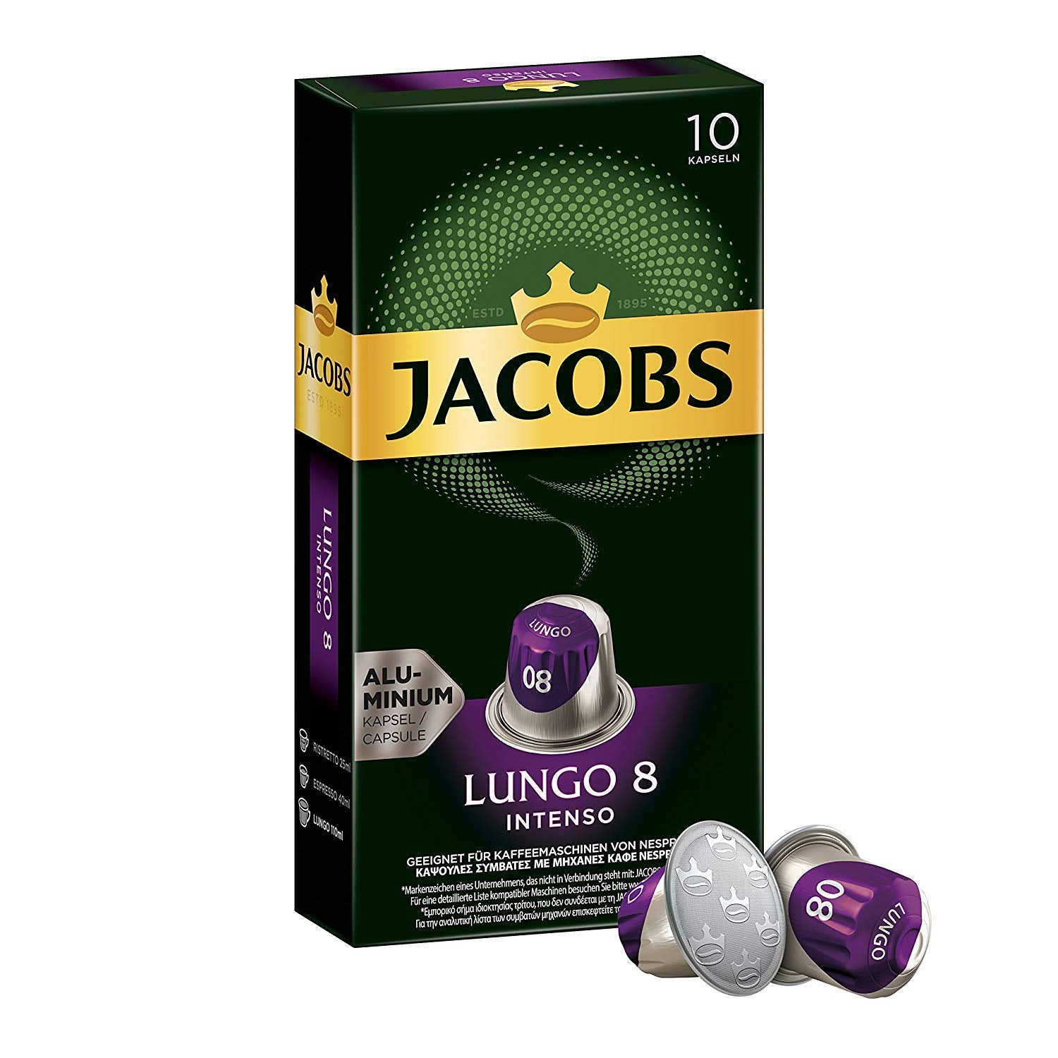 Kaffeekapseln Lungo Intenso, Intensität 8 van 12, 200 Nespresso®* compatibel Kapseln, 10 x 20 Getränke & Kapseln Lungo Intenso, Intensität 8, 100 Nespresso®* 10er Pack, 10 x 10 Getränke