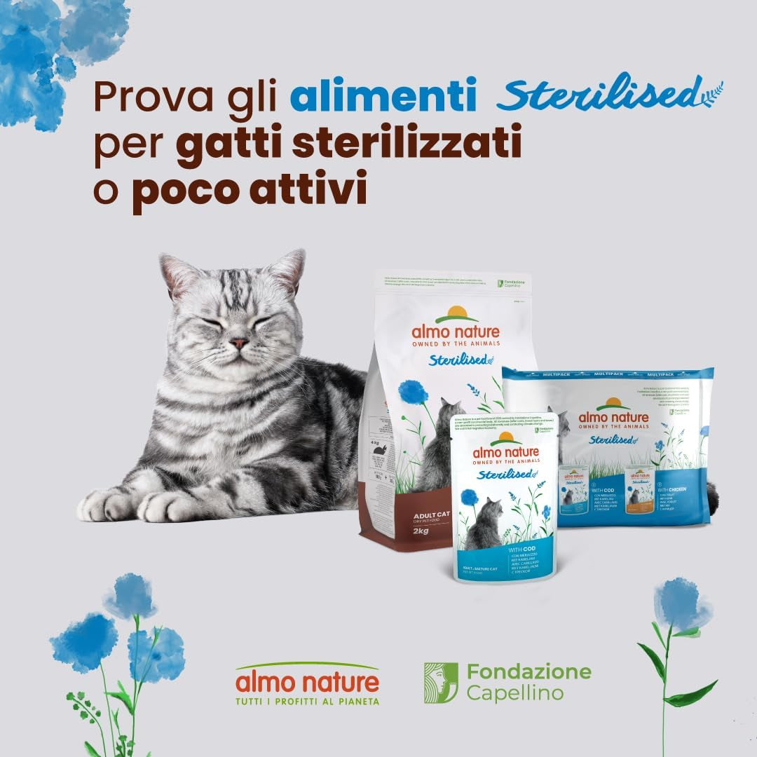 Almo Nature Functional - Sterilized - Natvoer voor volwassen en oudere katten, gesteriliseerd of minder actief - met kabeljauw en kip - Vetarm, hydraterend - 70g (pak van 6)