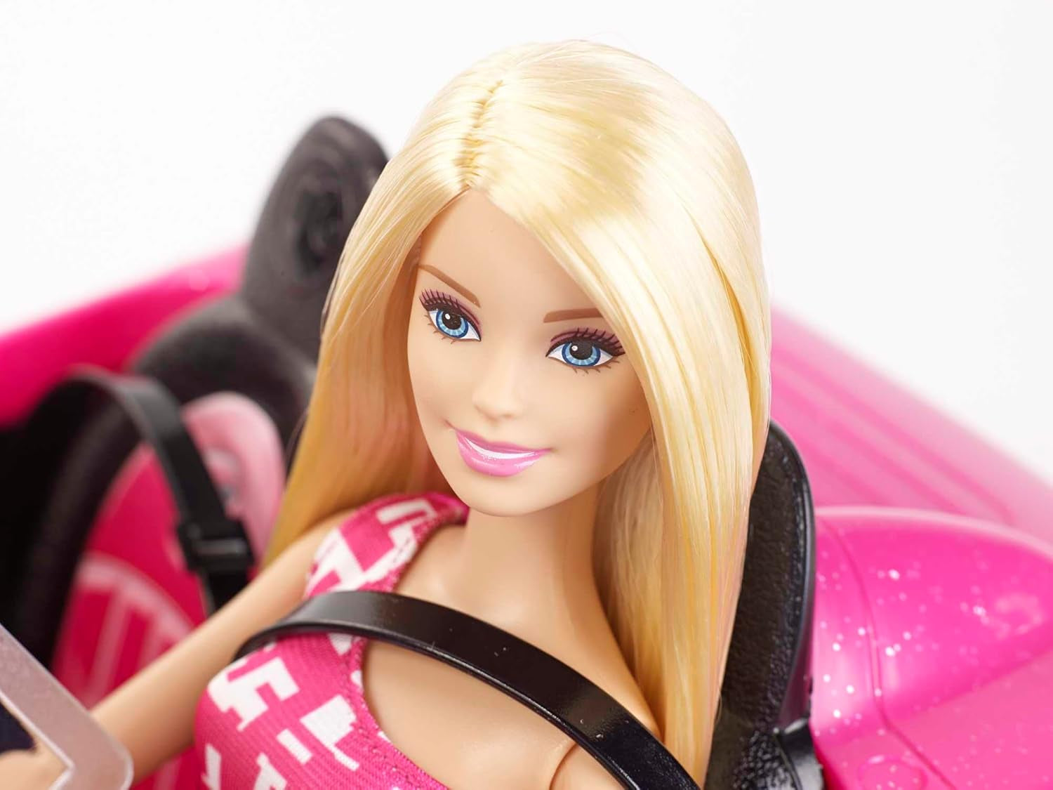Barbie-pop en roze glitter-cabriolet, realistisch bandenlogo, speelgoed van 3 jaar oud, DJR55 Naty Shop-poppen