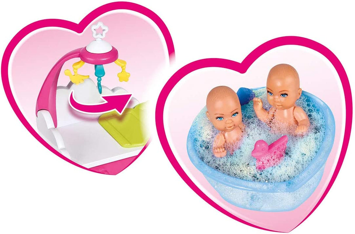 Simba 105733333 - Steffi Love Welcome Twins, zwangere pop met tweeling, commode en bad, accessoires, modepop, 29 cm, voor kinderen vanaf 3 jaar
