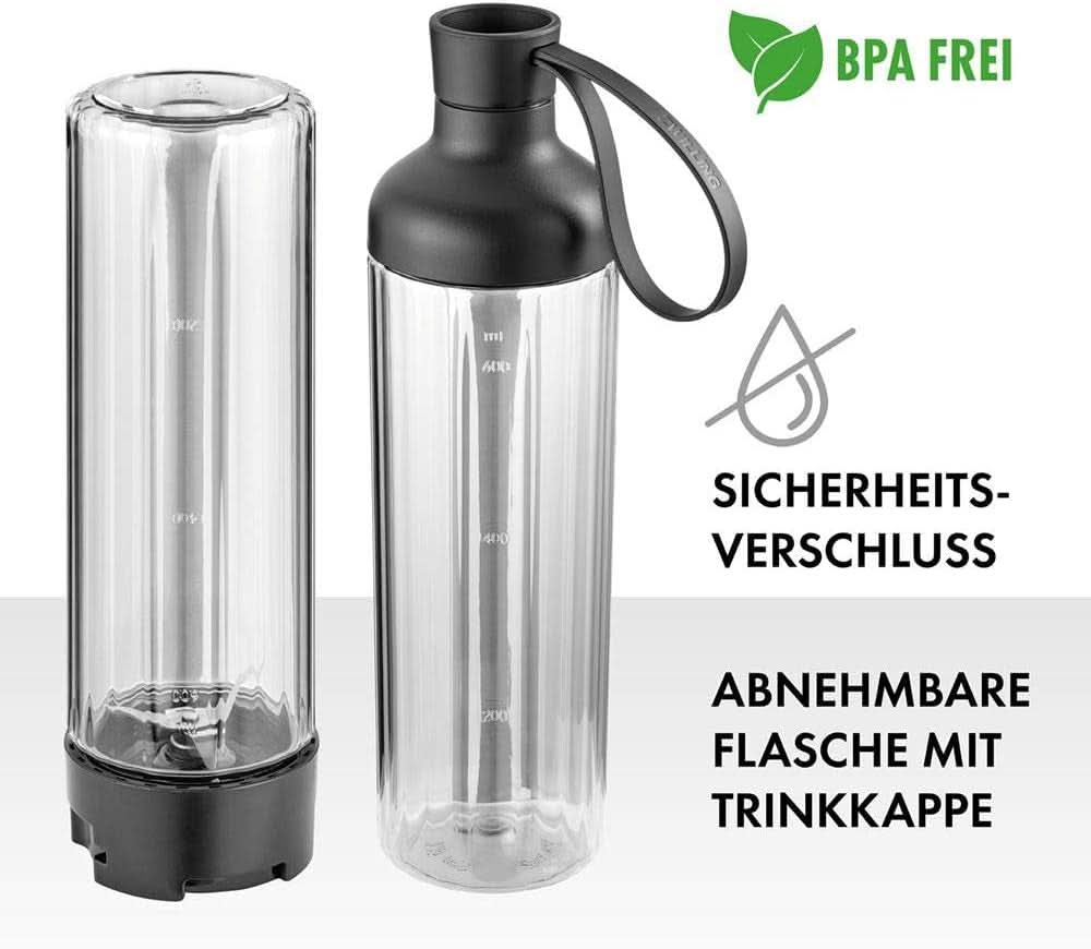 ZWILLING Keukenmixer, Smoothie Maker, Inkl. Trinkflasche Mit Verschluss, 600 Ml, 300 Watt, Edelstahl/Kunststoff, Schwarz Kitchen Naty Shop