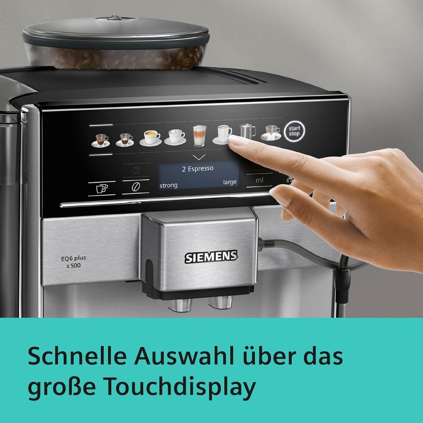 Siemens EQ.6 plus s300 automatische espressomachine TE653501DE, voor vele koffiespecialiteiten, melkopschuimer, keramische molen, dubbele koffiefunctie, antikalk, automatische stoomreiniging, 1500 W, zilver