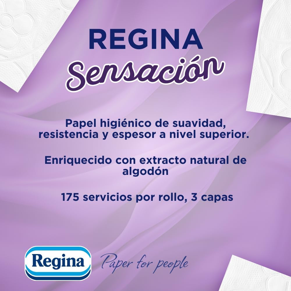 Regina Feeling - 42 rollen toiletpapier, 175 vellen met drie lagen, natuurlijk katoenextract en delicate geur, 60% gerecyclede plastic verpakking, 100% Fsc-gecertificeerd papier