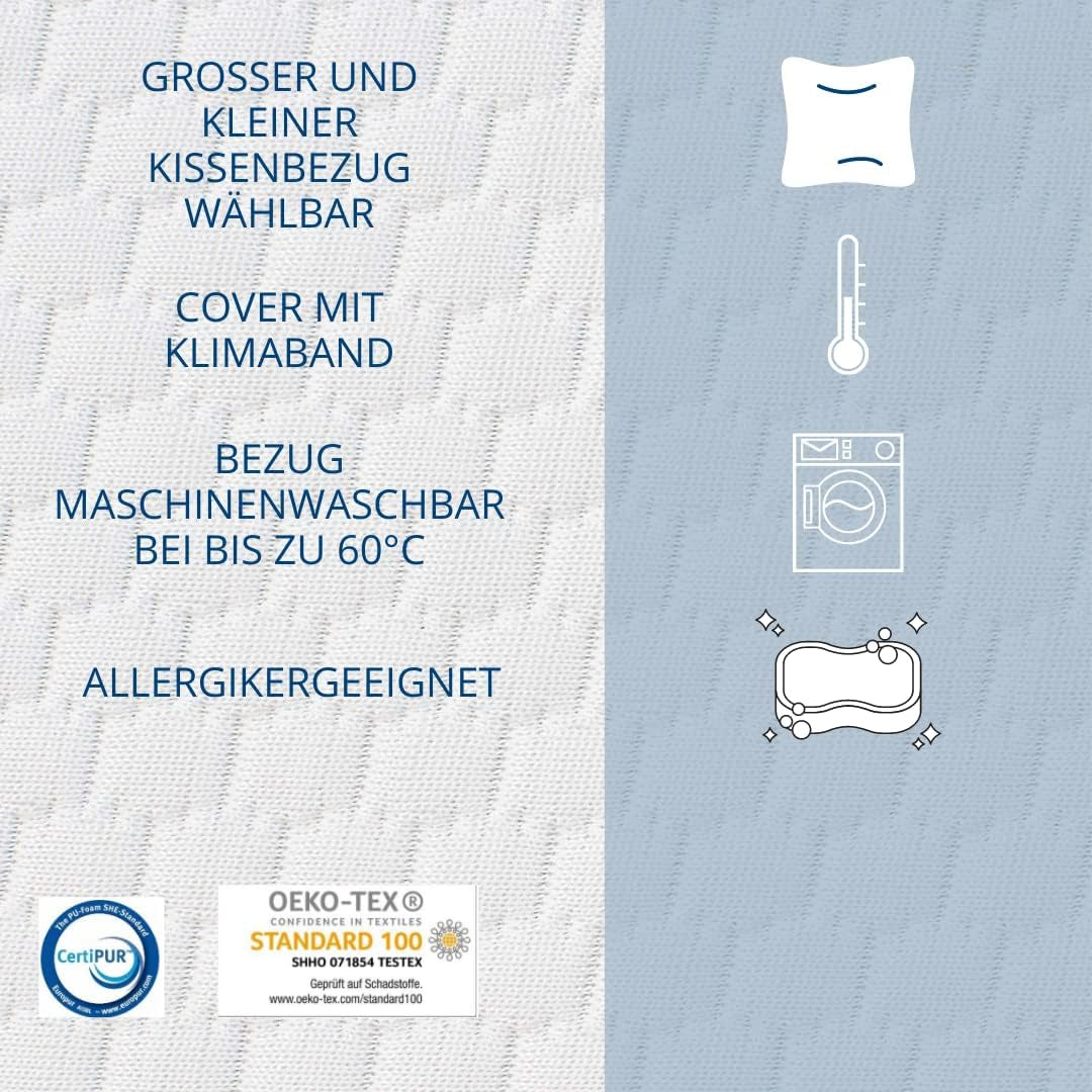 Genius Eazzzy schuimkussen 40X80 Cm hoogte 10Cm - Neksteunkussen met 2 hardheidsgraden + verkoelend gelschuim - Slaapkussen voor zij-, rug- en buikslapers tegen nekpijn, polyester Naty Shop standaard kussens