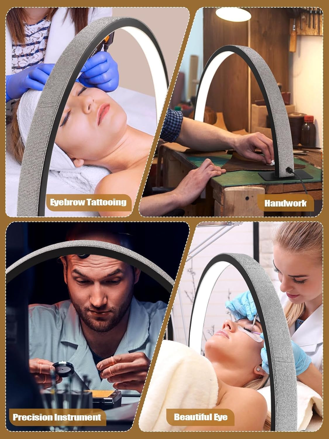 Kalolary Lampadaire, Lash Lumière Pour Extensions De Cils Regglable À 360°, 3000K-6000K Demi-Lune Lamp, Lamp De Beauté (Halvemaanlamp)