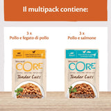 Wellness CORE Tender Cuts 6 x 85 g, Chicken Selection Mix - Natvoer voor katten, malse stukjes in saus, graanvrij, natuurlijk, hypoallergeen, rijk aan eiwitten, hoog vleesgehalte