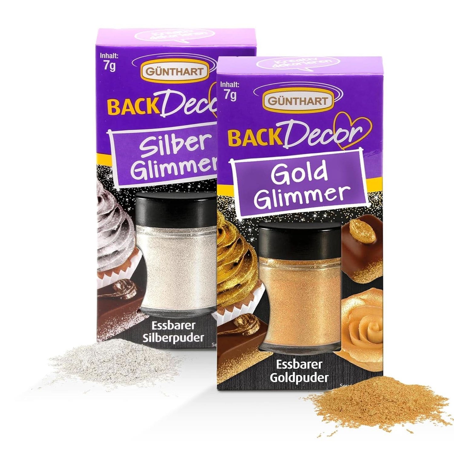 Günthart glitter, poeder, goud en zilver, set 2 x 7 gram Naty Shop Standaardtitel