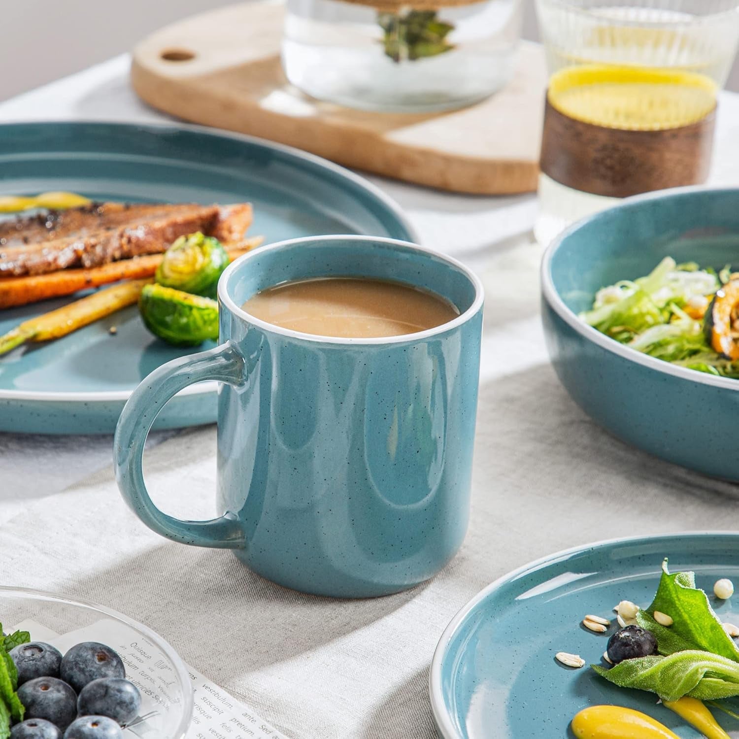 vancasso SESAM Serie Steingut Geschirrset voor 12 Personen, 48 teiliges Kombiservice – Tafelservice mit Speisetellern, Desserttellern, Müslischalen en Kaffeetassen, Scandinavisch design