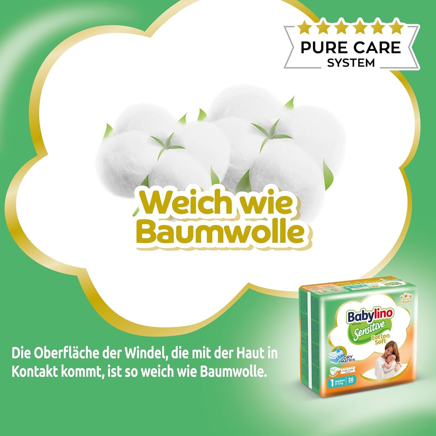 Gevoelige babyluiers, maat 1, newborn (2-5 kg), 26 stuks