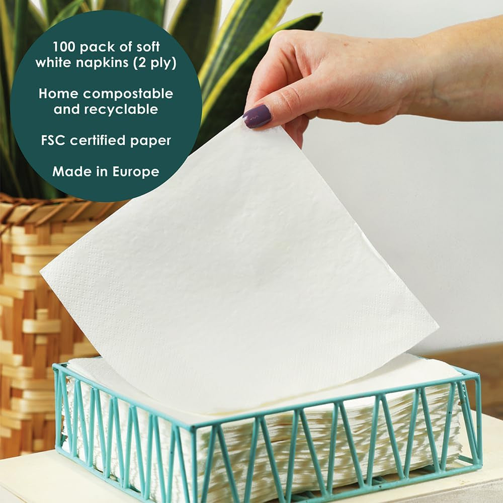 Table Kind 100 witte zachte servetten in bulk, hoogwaardige servetten voor feesten, catering en dagelijks gebruik, FSC, duurzaam en recyclebaar, gemaakt in de EU | 2-laags | 33 cm