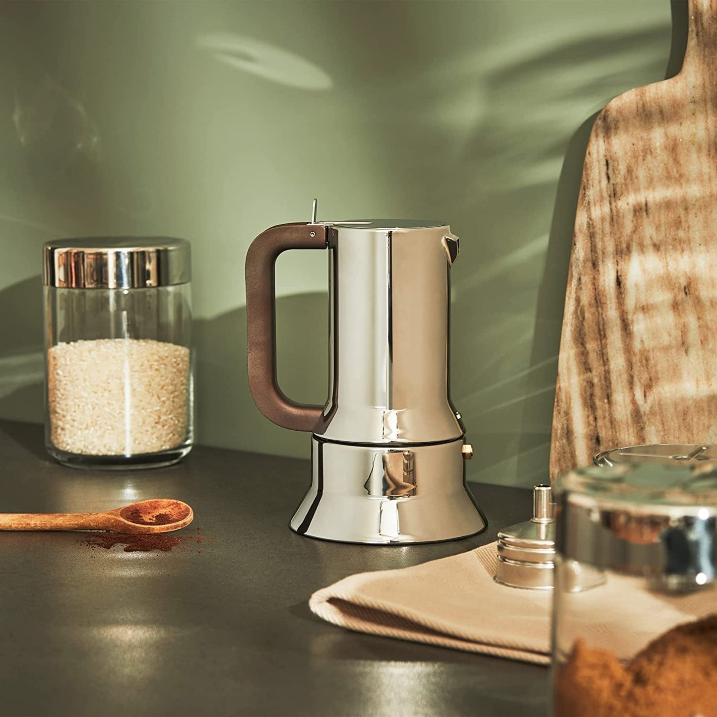 Alessi 9090/6 Espresso met 6 kopjes voor inductie, roestvrij staal, zilver, 15,5 x 13,5 x 27 cm