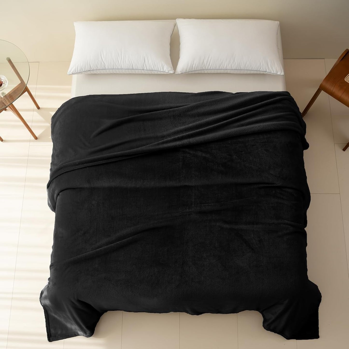 Gezellige deken Pluizige fleecedeken 130 x 150 cm Beddekens Bankdeken Grote zachte dekens en plaids voor volwassenen Bankspreien Warm Machinewasbaar Zwart bedden en dekens Good Nite
