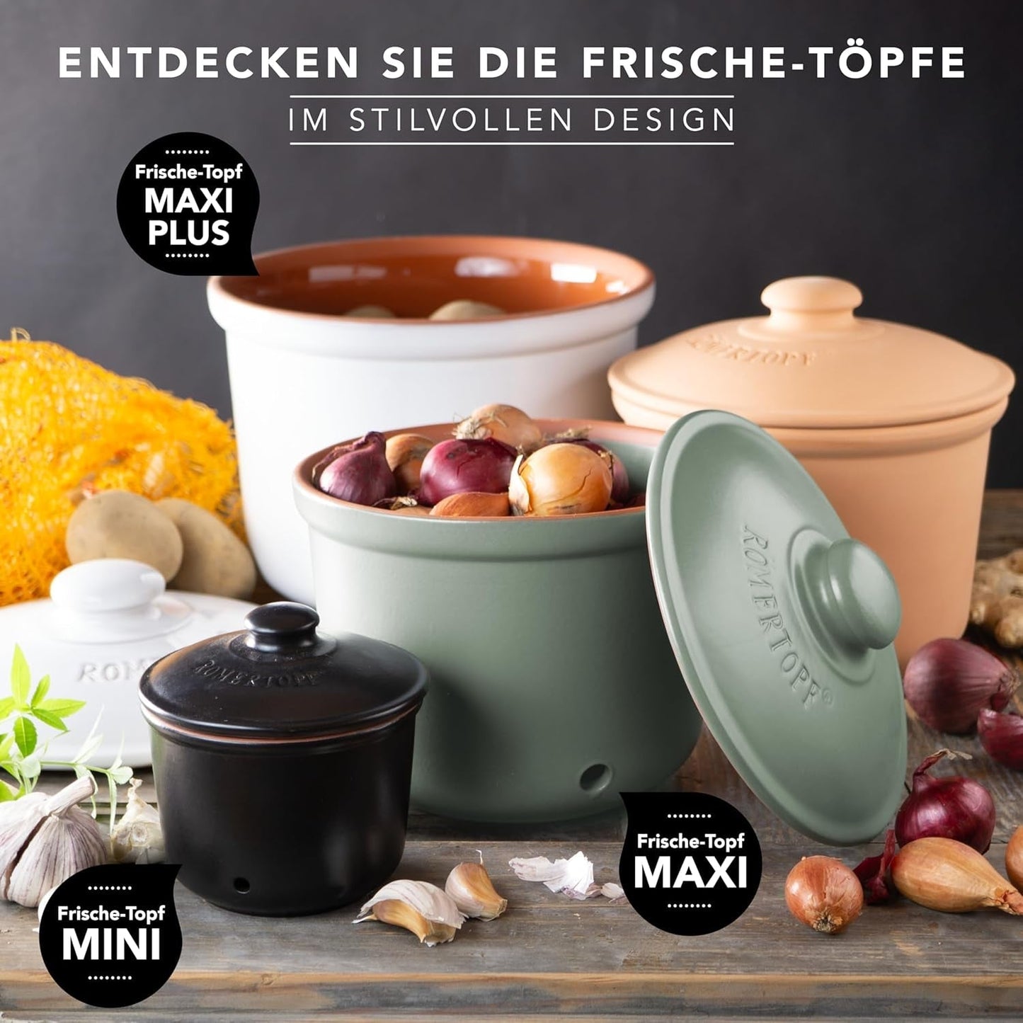 Römertopf Vershoudpot MINI 0,6 liter - Keramische knoflookpot - Ademende klei houdt groenten langer vers - Ideale luchtcirculatie - Wit Voedselbewaardozen Naty Shop
