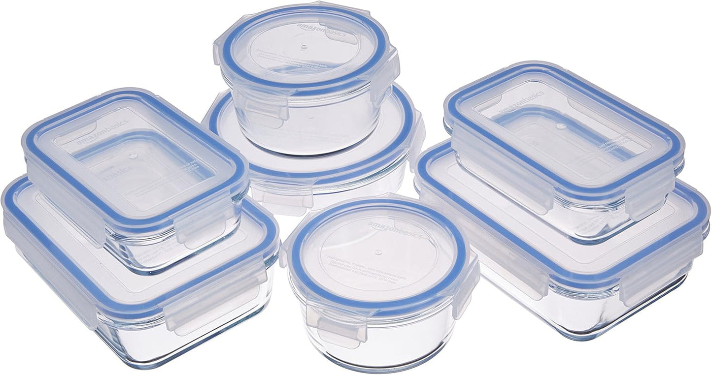 Amazon Basics Glazen voedselcontainers met deksels, 20 stuks (10 containers + 10 deksels) BPA-vrij, helderblauwe voedselbewaardozen Naty Shop 14 stuks, per stuk