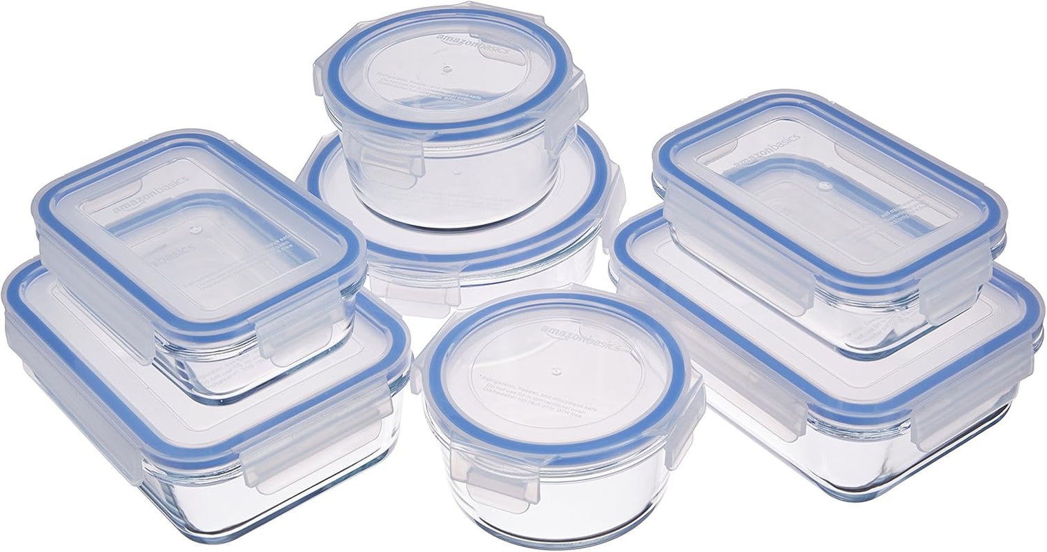 Amazon Basics Glazen voedselcontainers met deksels, 20 stuks (10 containers + 10 deksels) BPA-vrij, helderblauwe voedselbewaardozen Naty Shop 14 stuks, per stuk