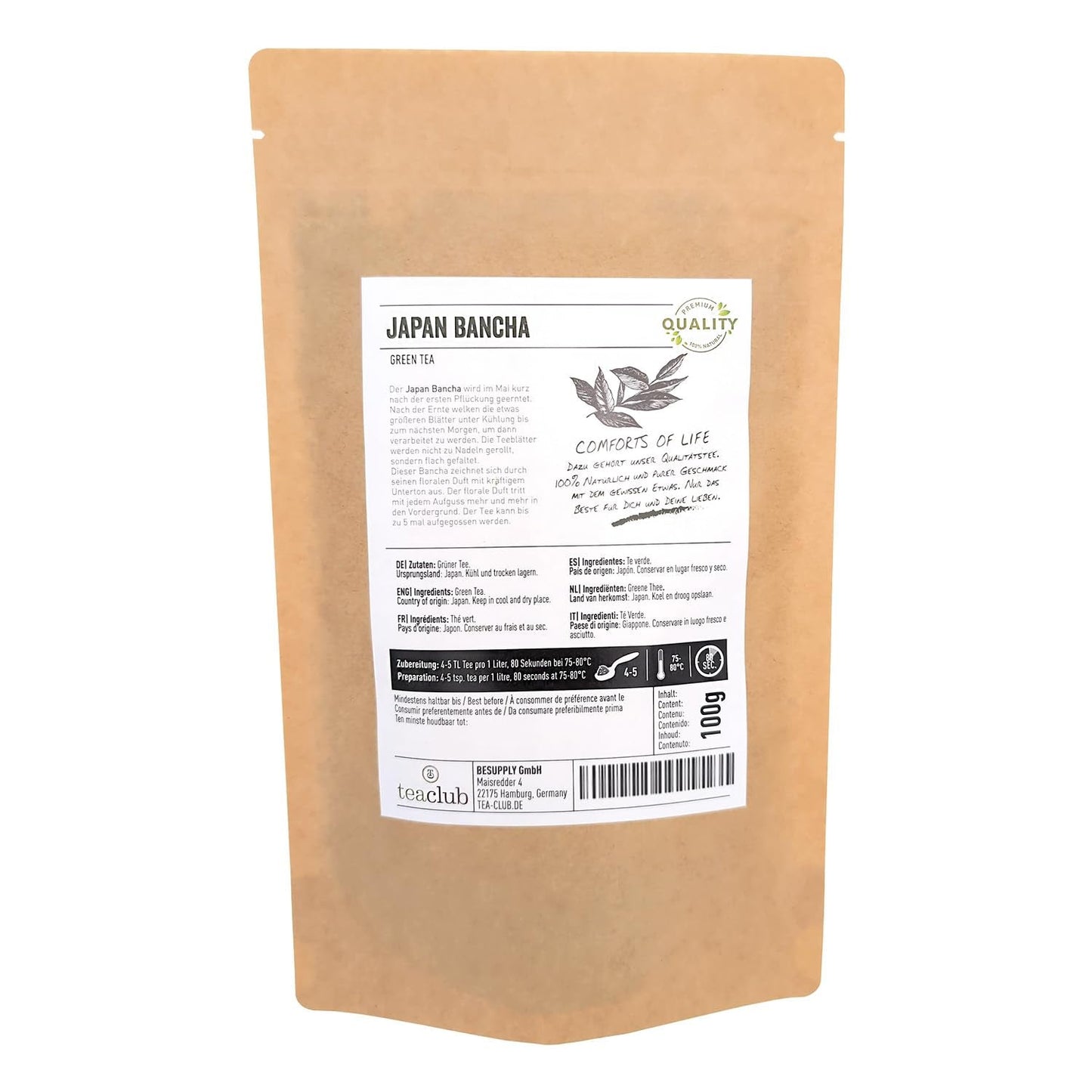 Bancha Japanse groene thee los 100 g, aromatische en delicate Japanse groene thee, Teaclub Green Tea