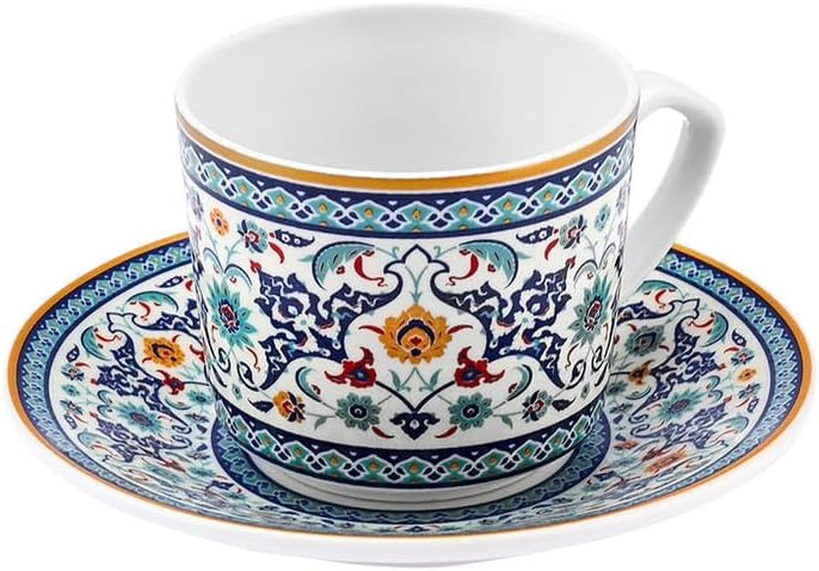 KARACA Beylerbeyi - 12-delige Turkse koffiekopjesset Porseleinen espressokopjesset van 6 met schotels 80ml espressokopjesset Traditioneel ontwerp - Blauw