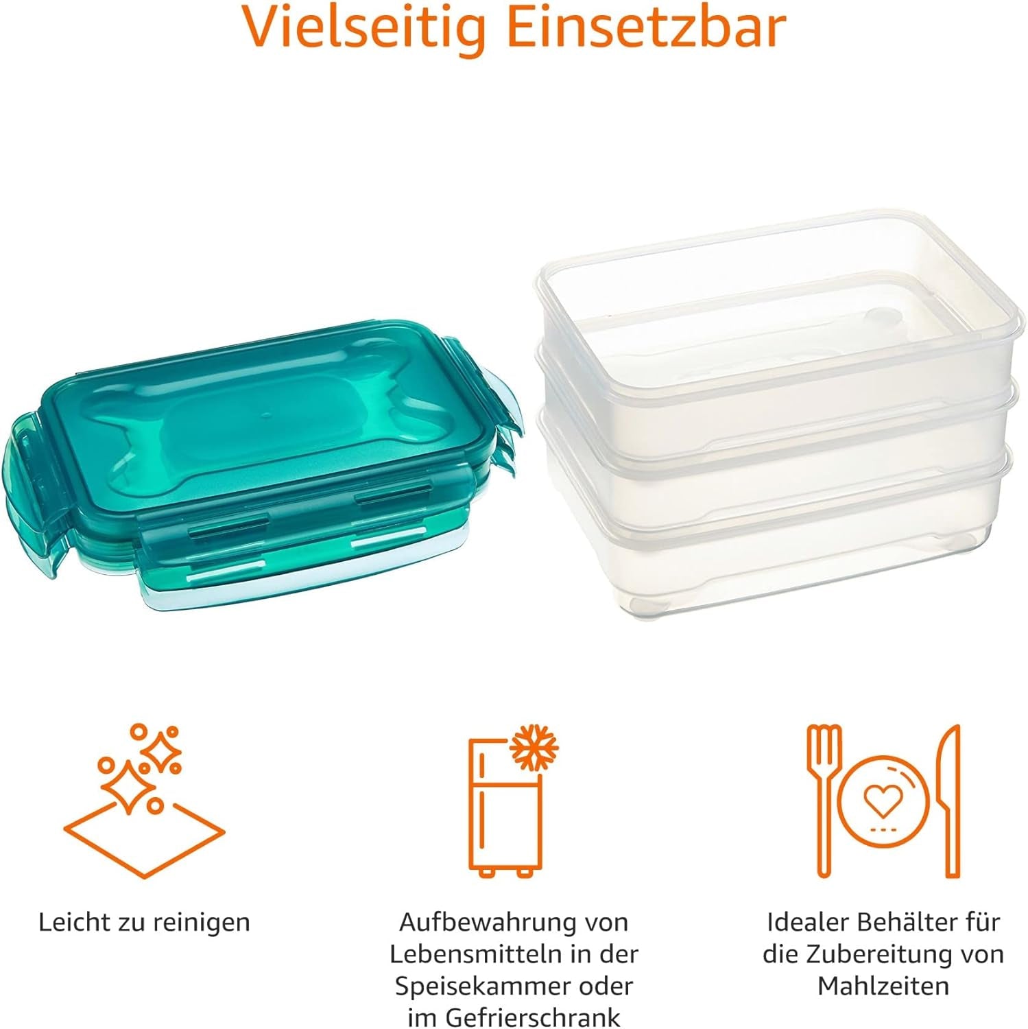 Amazon Basics Vriezercontainers in een set, met deksels, lekvrij, stapelbaar, koelkast/vriezer, BPA-vrij, kunststof, magnetron- en vaatwasmachinebestendig, 3 x 1,2 l, doorzichtige voedselbewaardozen Naty Shop