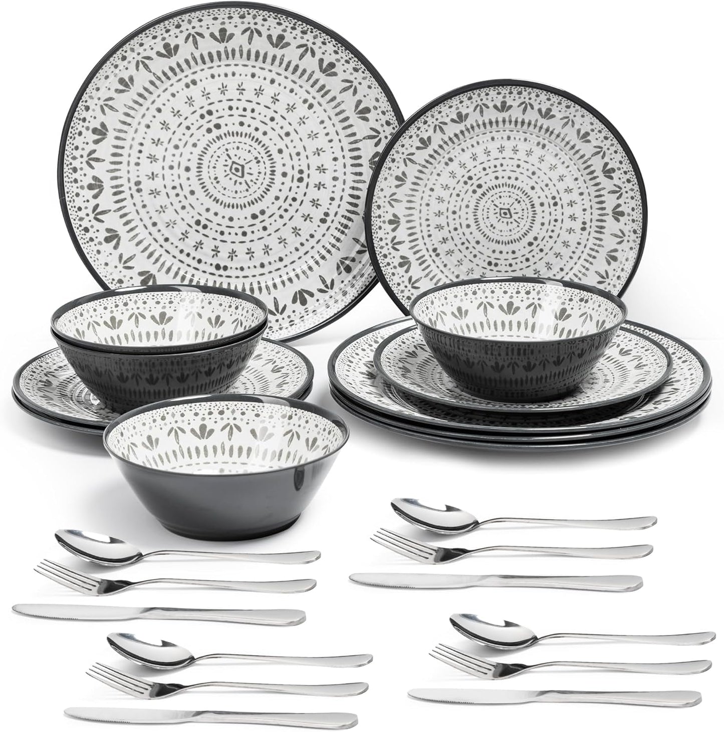 24-delige melamine bestekset 4-persoons campingbestek en serviesset - voor reizen en buitengebruik